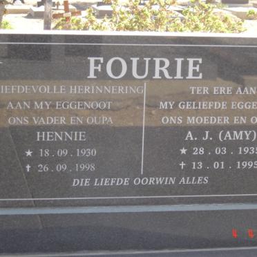 FOURIE Hennie 1930-1998 &amp; A.J. 1935-1995