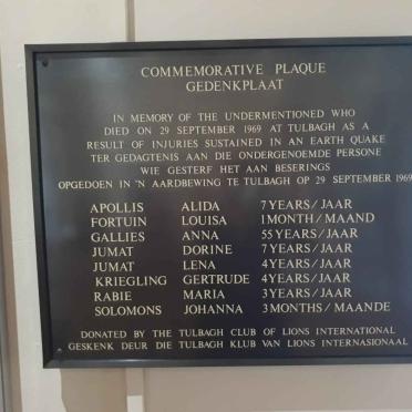 Western Cape, TULBAGH, The Earthquake Museum, Memorial plaque