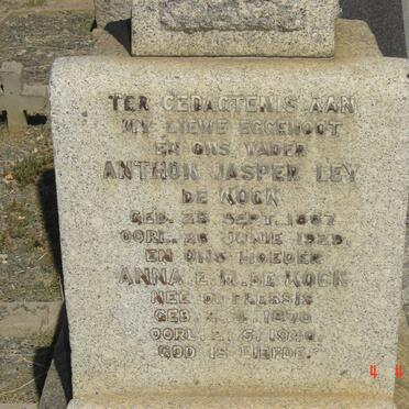 KOCK Anthon Jasper Ley, de 1867-1929 &amp; Anna E.M. DU PLESSIS 1870-1940