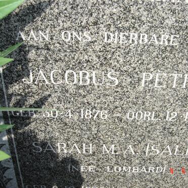 MALHERBE Jacobus Petrus 1876-1926 &amp; Sarah M.A. LOMBARD 1876-19??