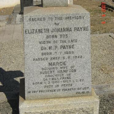 PAYNE Elizabeth Johanna nee VOS 1859-1942 :: HAMPTON Margie nee PAYNE 1900-1962