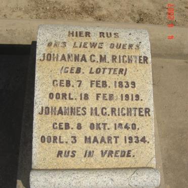 RICHTER Johannes M.G. 1840-1934 &amp; Johanna C.M. LOTTER 1839-1919