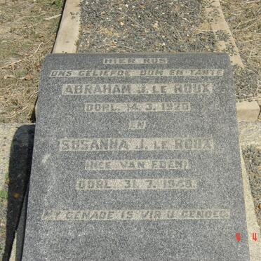ROUX Abraham J., le -1920 &amp; Susanna J. VAN EDEN -1948