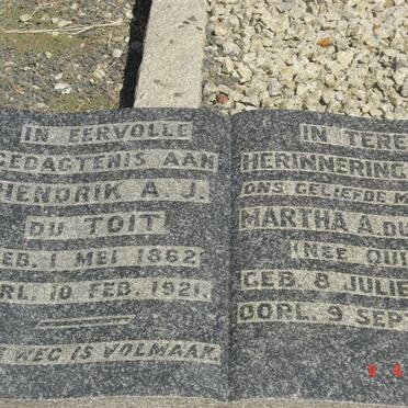 TOIT Hendrik A.J., du 1862-1921 &amp; Martha A. QUIN 1864-1946