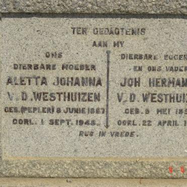 WESTHUIZEN Joh. Hermanus v.d. 1852-1939 &amp; Aletta Johanna PEPLER 1867-1948