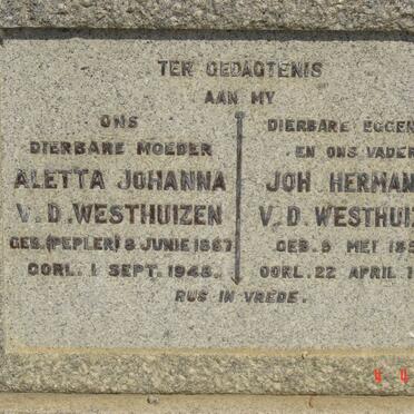 WESTHUIZEN Joh. Hermanus v.d. 1852-1939 &amp; Aletta Johanna PEPLER 1867-1948