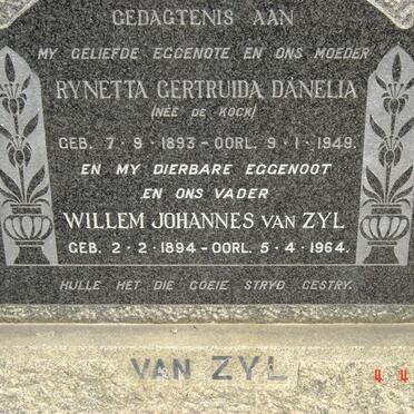 ZYL Willem Johannes, van 1894-1964 &amp; Rynetta Gertruida Danelia DE KOCK 1893-1949
