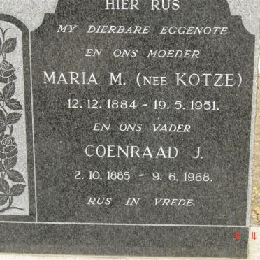 ? Coenraad J. 1885-1968 &amp; Maria M. KOTZE 1884-1951