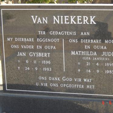 NIEKERK Jan Gysbert, van 1896-1983 &amp; Mathilda Judith JANSSEN 1899-1985