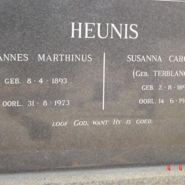 HEUNIS Johannes Marthinus 1893-1973 &amp; Susanna Carolina TERBLANCHE 1899-1967