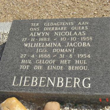 LIEBENBERG Alwyn Nicolaas 1883-1958 &amp; Wilhelmina Jacoba DOMAN 1888-1954