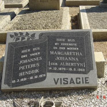 VISAGIE Johannes Peterus Hendrik 1891-1975 &amp; Margaretha Johanna ALBERTYN 1879-1968