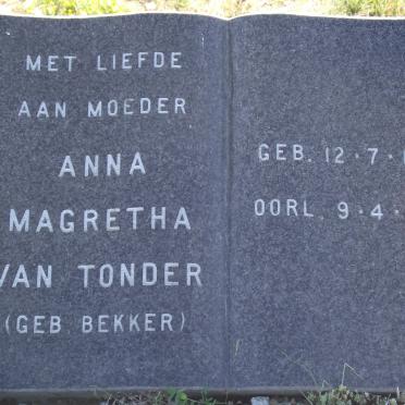 TONDER Anna Magretha, van nee BEKKER 1891-1975