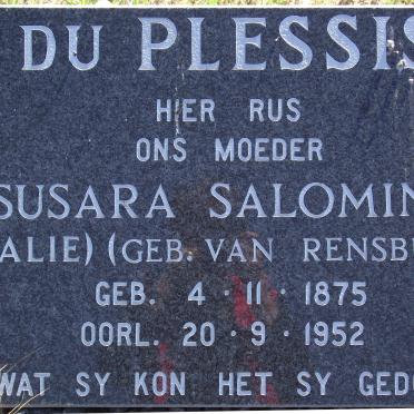 PLESSIS Susara Salomina, du nee VAN RENSBURG 1875-1952