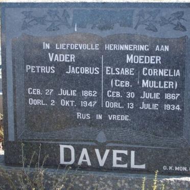 DAVEL Petrus Jacobus 1862-1947 &amp; Elsabe Cornelia MULLER 1867-1934