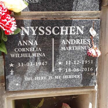 NYSSCHEN Andries Marthinus 1951-2016 &amp; Anna Cornelia Wilhelmina 1947-
