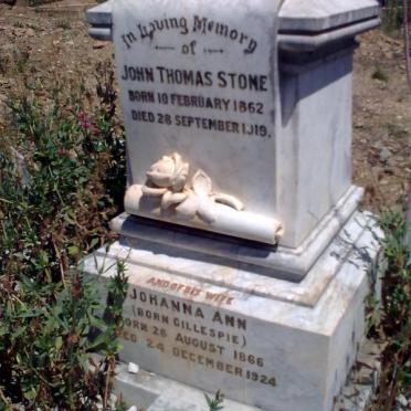 STONE John Thomas 1862-1919 &amp; Johanna Ann GILLESPIE 1866-1924