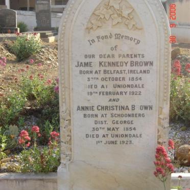 BROWN James Kennedy 1854-1922 &amp; Annie Christina 1854-1923