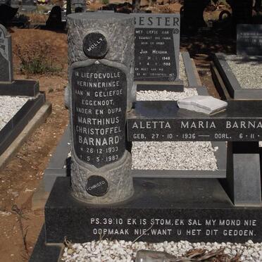 BARNARD Marthinus Christoffel 1933-1983 &amp; Aletta Maria 1936-2000