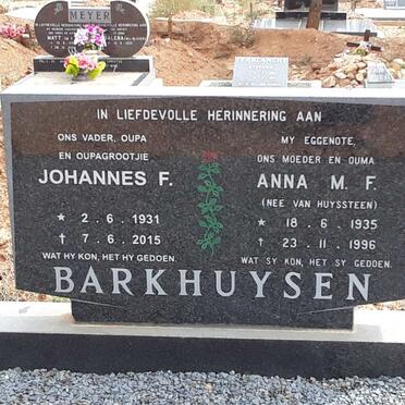 BARKHUYSEN Johannes F. 1931-2015 &amp; Anna M.F. VAN HUYSSTEEN 1935-1996