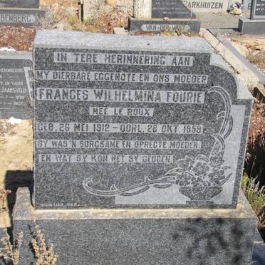 FOURIE Frances Wilhelmina nee le ROUX 1912-1959