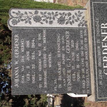 GERDENER Heinrich C.F. 1879-1960 &amp; Johanna W. van der MERWE 1881-1954