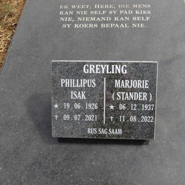 GREYLING Phillipus Isak 1926-2021 &amp; Marjorie STANDER 1937-2022