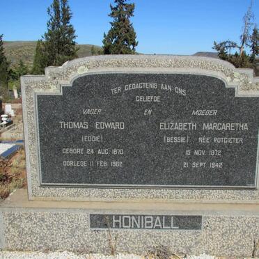 HONIBALL Thomas Edward 1870-1962 &amp; Elizabeth Margaretha POTGIETER 1872-1942