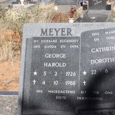 MEYER George Harold 1926-1988 &amp; Cathrina Dorothia 1941-