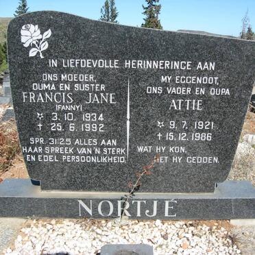 NORTJE Attie 1921-1986 &amp; Francis Jane 1934-1992