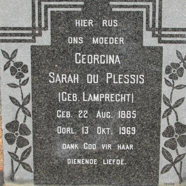 PLESSIS Georgina Sarah, du nee LAMPRECHT 1885-1969