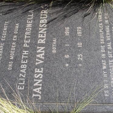 RENSBURG Elizabeth Petronella, Janse van nee  BOTHA 1916-1979