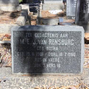 RENSBURG M.E, J. van nee BOTHA 1901-1960