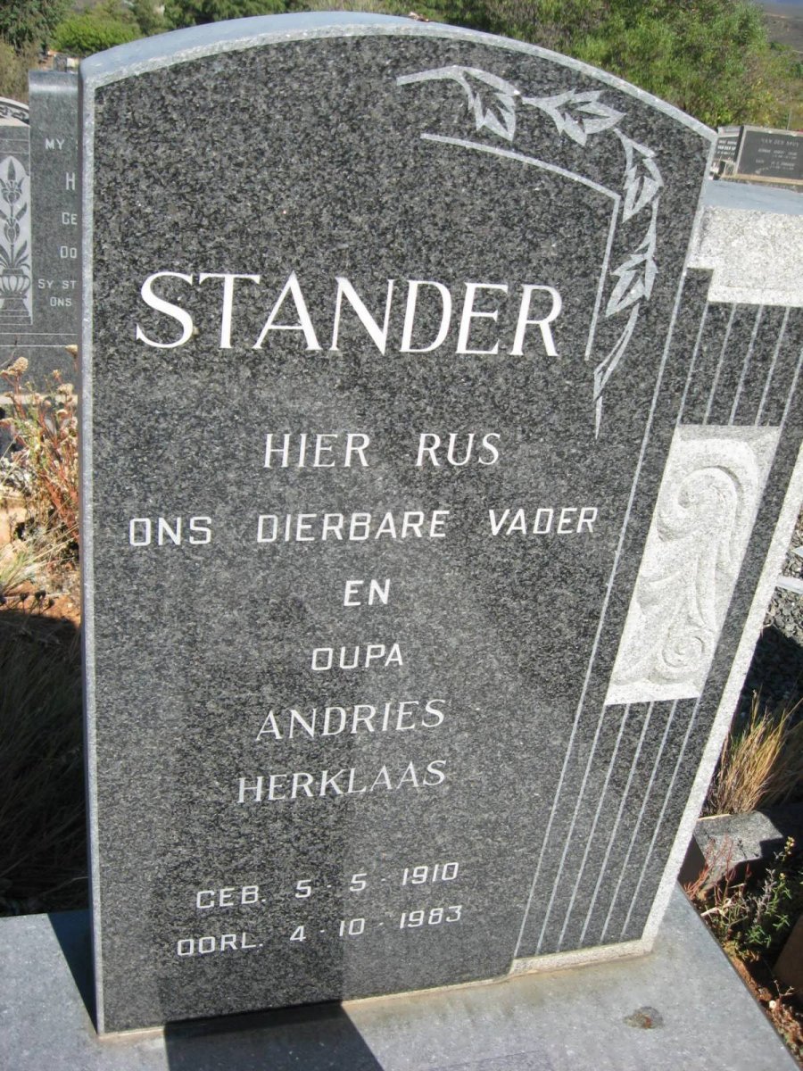 STANDER Andries Herklaas 1910-1983 &amp; Maria Susanna Elizabeth SCHOEMAN 1913-1967