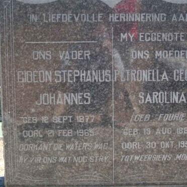 STANDER Gideon Stephanus Johannes 1877-1965 &amp; Petronella Cecilia Sarolina FOURIE 1883-1954