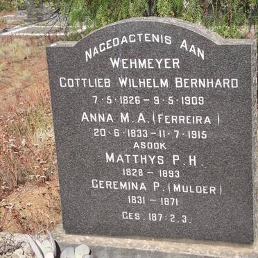 WEHMEYER Gottlieb Wilelm Bernhard 1826-1909 &amp; Anna M.A. FERREIRA 1833-1915