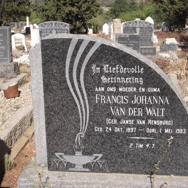 WALT Francis Johanna, van der nee Janse van RENSBURG 1897-1983