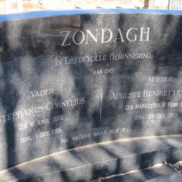 ZONDAGH Stephanus Cornelius 1888-1965 &amp; Auguste Henriette Sophie MARKOTTER 1887-1965