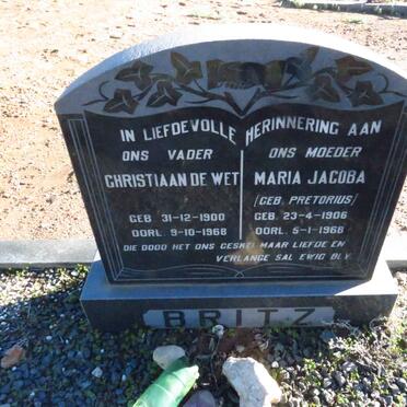 BRITZ Christiaan de Wet 1900-1968 & Maria Jacoba PRETORIUS 1906-1968