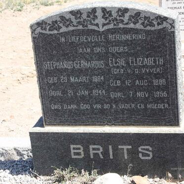 BRITS Stephanus Gerhardus 1864-1944 &amp; Elsie Elizabeth V.D. VYVER 1888-1955