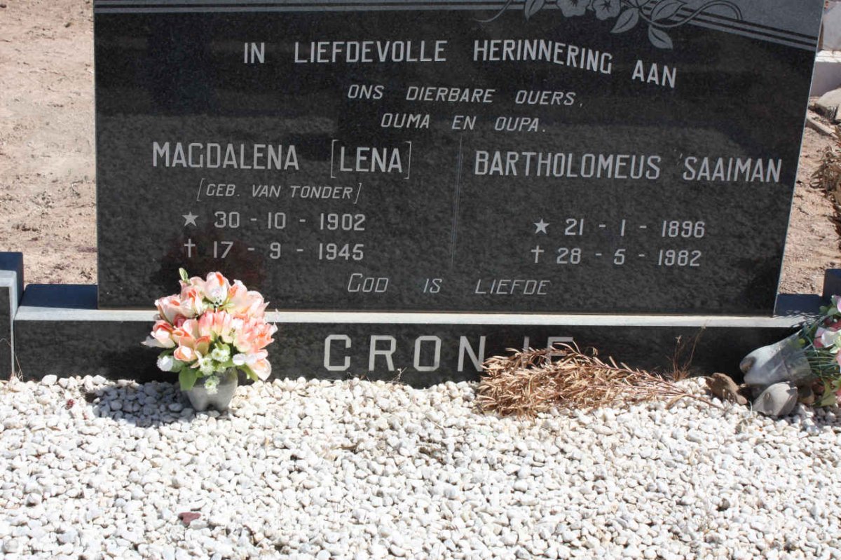 CRONJE Bartholomeus Saaiman 1896-1982 &amp; Magdalena VAN TONDER 1902-1945