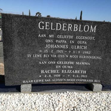GELDERBLOM Johannes Ulrich 1921-1982 &amp; Rachel Elizabeth 1930-2011