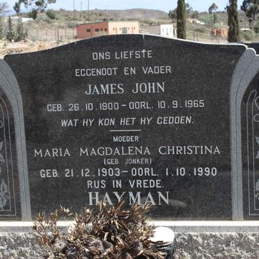 HAYMAN James John 1900-1965 &amp; Maria Magdalena Christiana JONKER 1903-1990