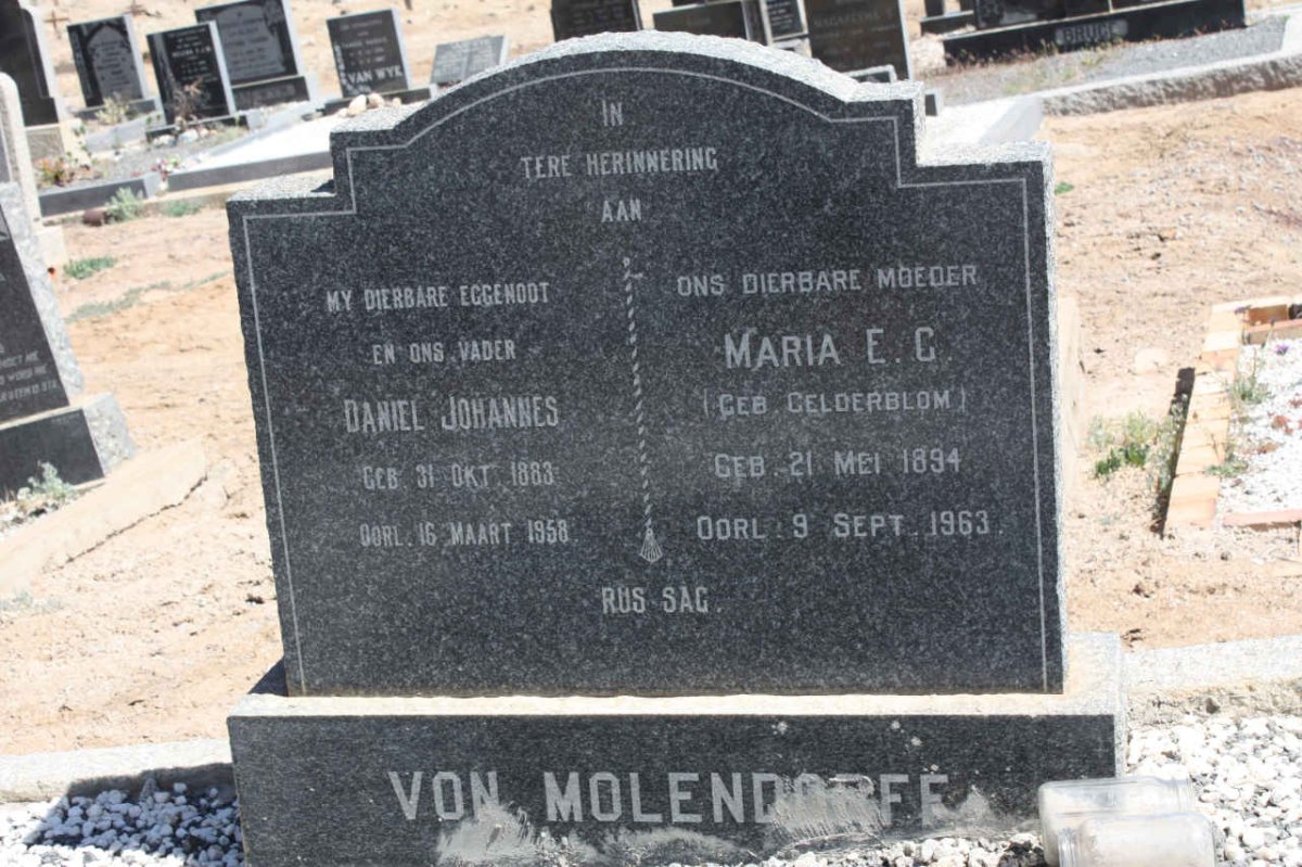 MOLENDORFF Daniel Johannes 1883-1958 &amp; Maria E.C. GELDERBLOM 1894-1963