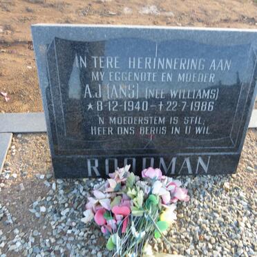 ROODMAN A.J. nee WILLIAMS 1940-1986