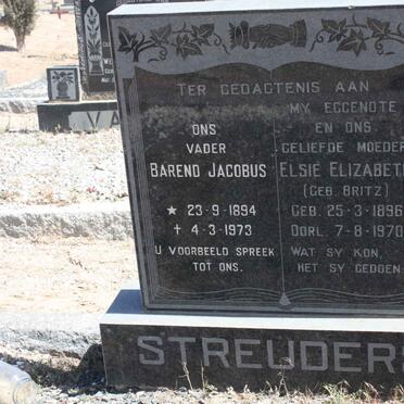 STREUDERS Barend Jacobus 1894-1973 &amp; Elsie Elizabeth BRITZ 1896-1970