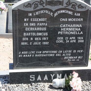 SAAYMAN Gerhardus Bartolomeus 1917-1962 &amp; Catharina Hermiena Petronella 1924-2008