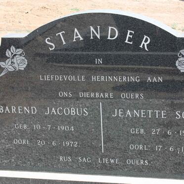 STANDER Barend Jacobus 1904-1972 &amp; Jeanette Sophia 1909-1972