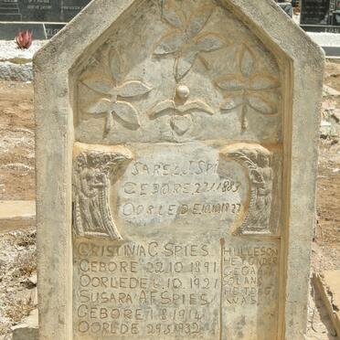 SPIES Sarel J. 1883-1927 &amp; Cristinia C. 1891-1921 :: SPIES Susara A.F. 1914-1932 