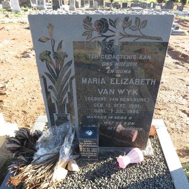 WYK Maria Elizabeth, van nee VAN RENSBURG 1901-1986 :: KLEYNHANS Anna Elizabeth 1936-2022_1